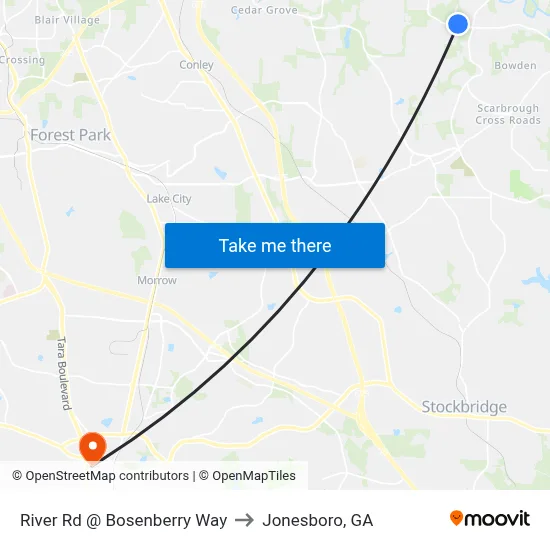 River Rd @ Bosenberry Way to Jonesboro, GA map