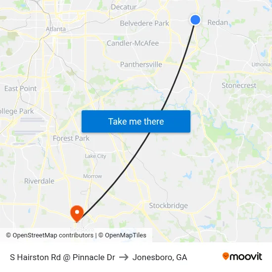 S Hairston Rd @ Pinnacle Dr to Jonesboro, GA map
