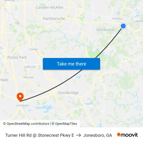 Turner Hill Rd @ Stonecrest Pkwy E to Jonesboro, GA map