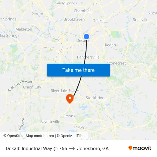 Dekalb Industrial Way @ 766 to Jonesboro, GA map