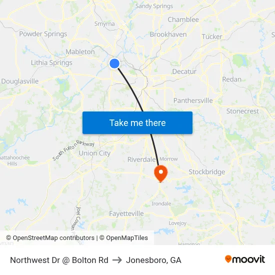 Northwest Dr @ Bolton Rd to Jonesboro, GA map