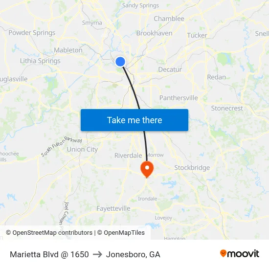 Marietta Blvd @ 1650 to Jonesboro, GA map