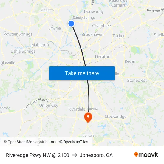 Riveredge Pkwy NW @ 2100 to Jonesboro, GA map