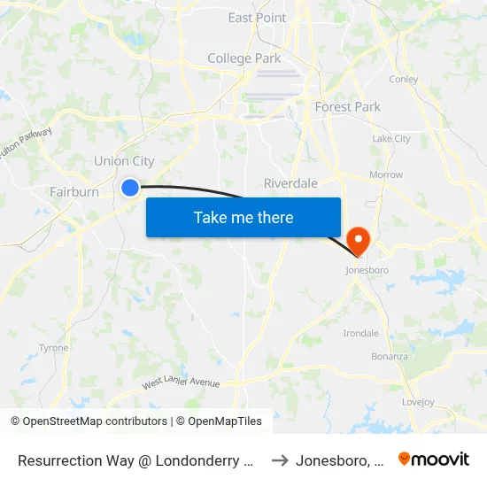 Resurrection Way @ Londonderry Way to Jonesboro, GA map