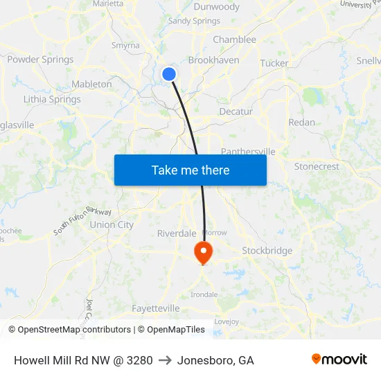 Howell Mill Rd NW @ 3280 to Jonesboro, GA map