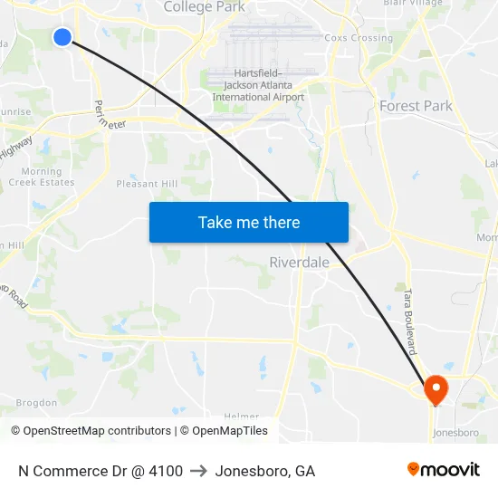 N Commerce Dr @ 4100 to Jonesboro, GA map