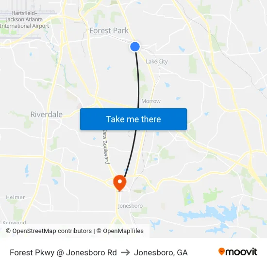 Forest Pkwy @ Jonesboro Rd to Jonesboro, GA map