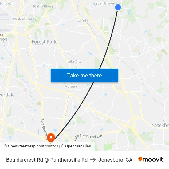 Bouldercrest Rd @ Panthersville Rd to Jonesboro, GA map