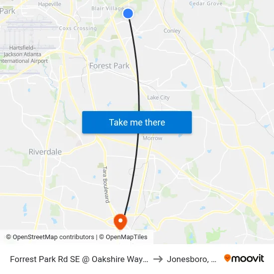 Forrest Park Rd SE @ Oakshire Way SE to Jonesboro, GA map