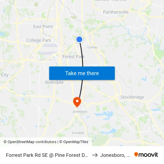 Forrest Park Rd SE @ Pine Forest Dr SE to Jonesboro, GA map