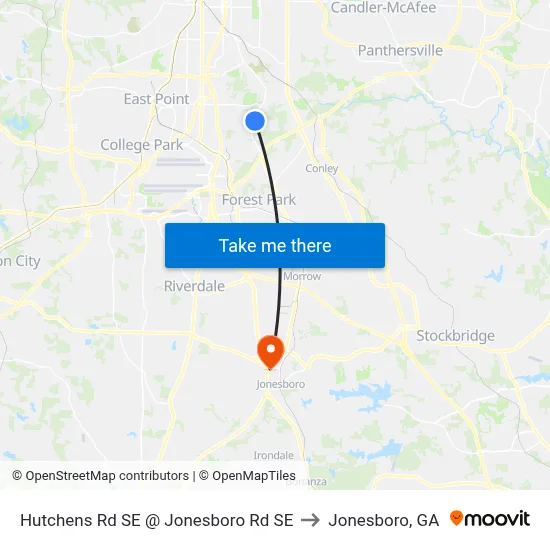 Hutchens Rd SE @ Jonesboro Rd SE to Jonesboro, GA map