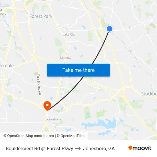 Bouldercrest Rd @ Forest Pkwy to Jonesboro, GA map