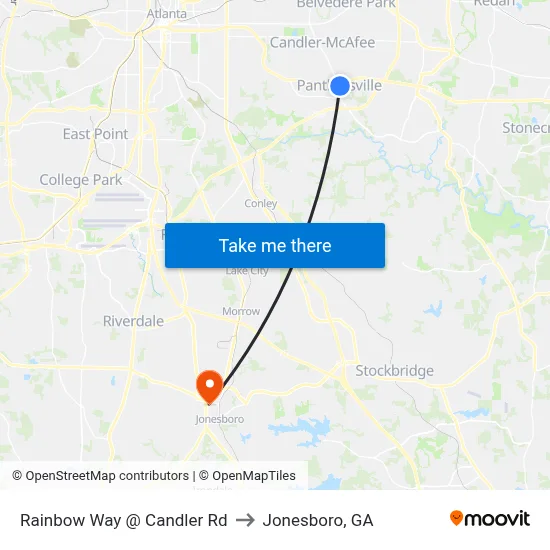 Rainbow Way @ Candler Rd to Jonesboro, GA map