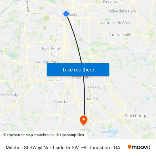 Mitchell St SW @ Northside Dr SW to Jonesboro, GA map