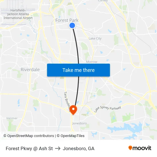 Forest Pkwy @ Ash St to Jonesboro, GA map