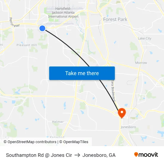 Southampton Rd @ Jones Cir to Jonesboro, GA map