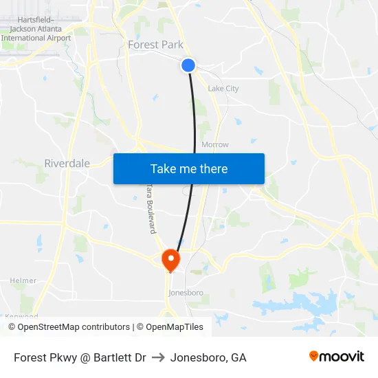 Forest Pkwy @ Bartlett Dr to Jonesboro, GA map