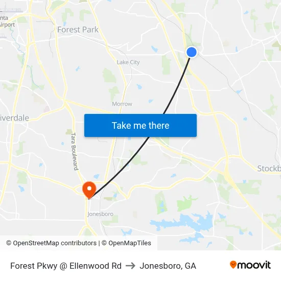 Forest Pkwy @ Ellenwood Rd to Jonesboro, GA map