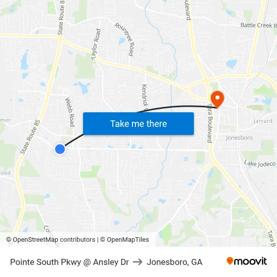 Pointe South Pkwy @ Ansley Dr to Jonesboro, GA map