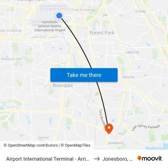 Airport International Terminal - Arrivals to Jonesboro, GA map