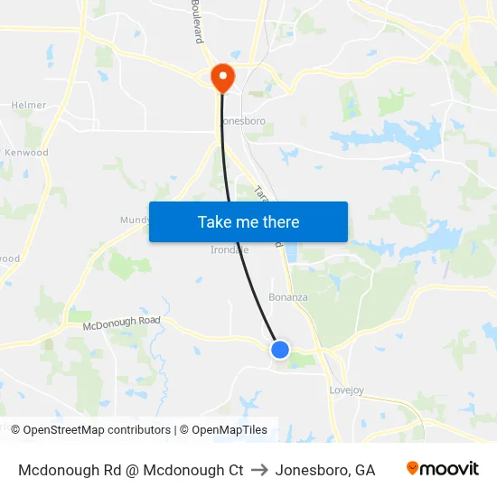 Mcdonough Rd @ Mcdonough Ct to Jonesboro, GA map