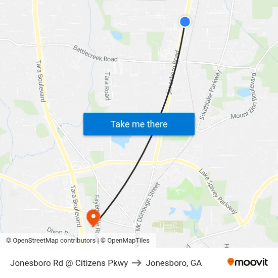 Jonesboro Rd @ Citizens Pkwy to Jonesboro, GA map