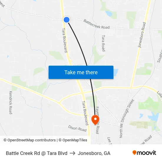 Battle Creek Rd @ Tara Blvd to Jonesboro, GA map