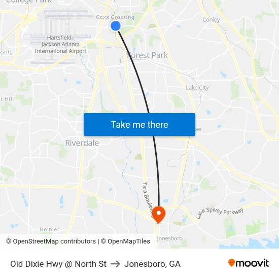 Old Dixie Hwy @ North St to Jonesboro, GA map