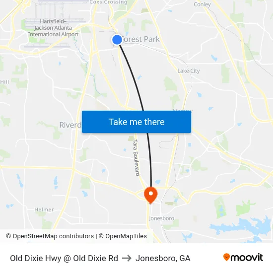 Old Dixie Hwy @ Old Dixie Rd to Jonesboro, GA map