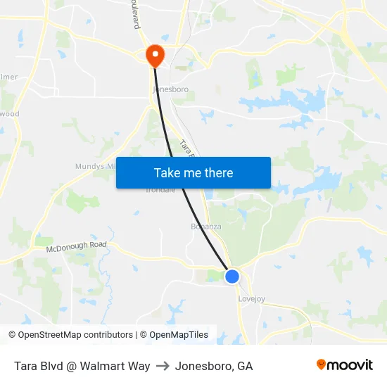Tara Blvd @ Walmart Way to Jonesboro, GA map