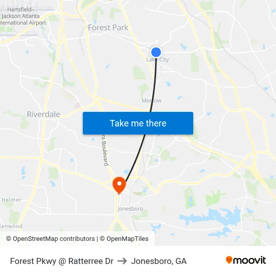 Forest Pkwy @ Ratterree Dr to Jonesboro, GA map