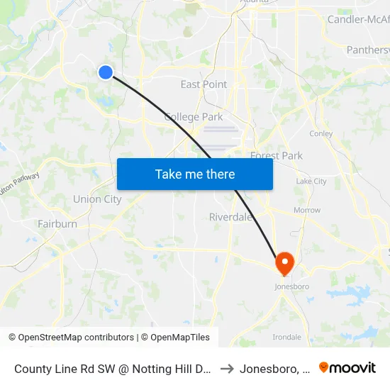 County Line Rd SW @ Notting Hill Dr SW to Jonesboro, GA map
