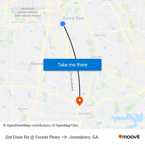 Old Dixie Rd @ Forest Pkwy to Jonesboro, GA map