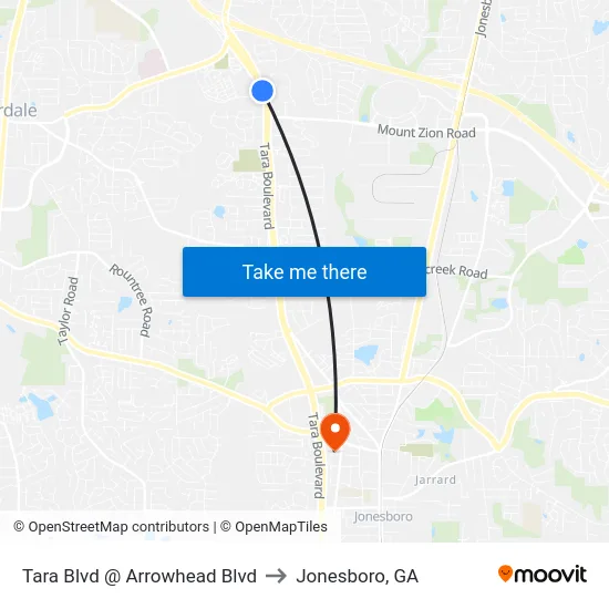Tara Blvd @ Arrowhead Blvd to Jonesboro, GA map