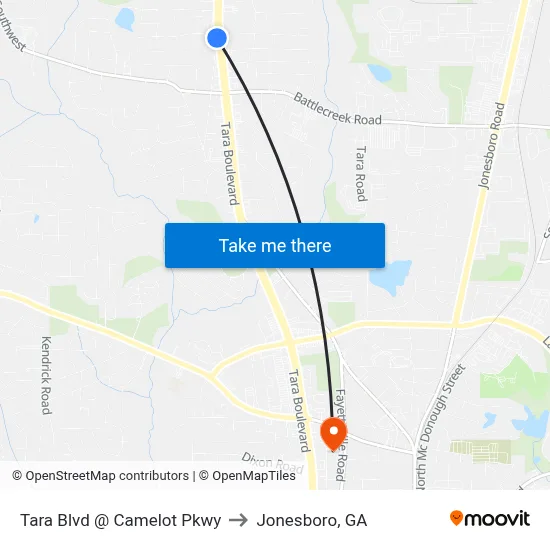Tara Blvd @ Camelot Pkwy to Jonesboro, GA map