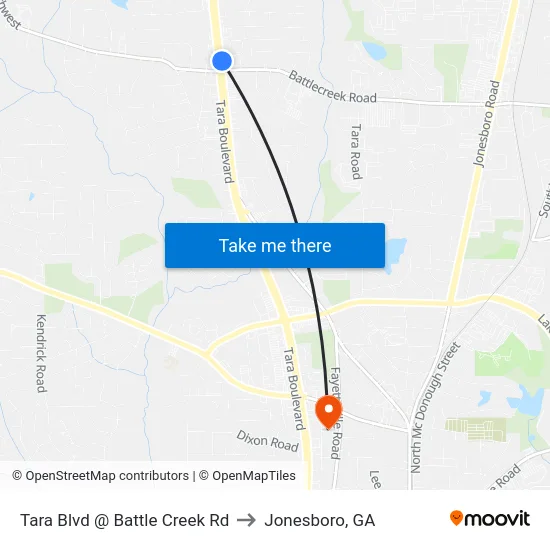 Tara Blvd @ Battle Creek Rd to Jonesboro, GA map