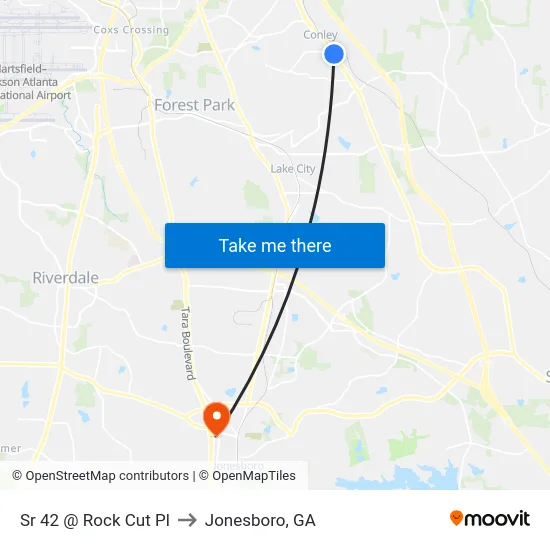 Sr 42 @ Rock Cut Pl to Jonesboro, GA map