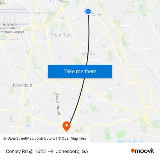 Conley Rd @ 1625 to Jonesboro, GA map