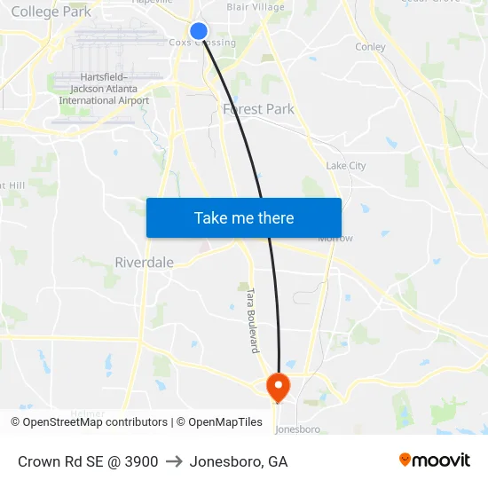 Crown Rd SE @ 3900 to Jonesboro, GA map