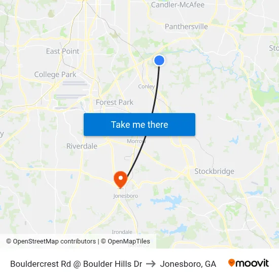 Bouldercrest Rd @ Boulder Hills Dr to Jonesboro, GA map