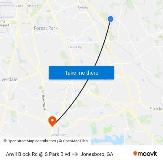 Anvil Block Rd @ S Park Blvd to Jonesboro, GA map