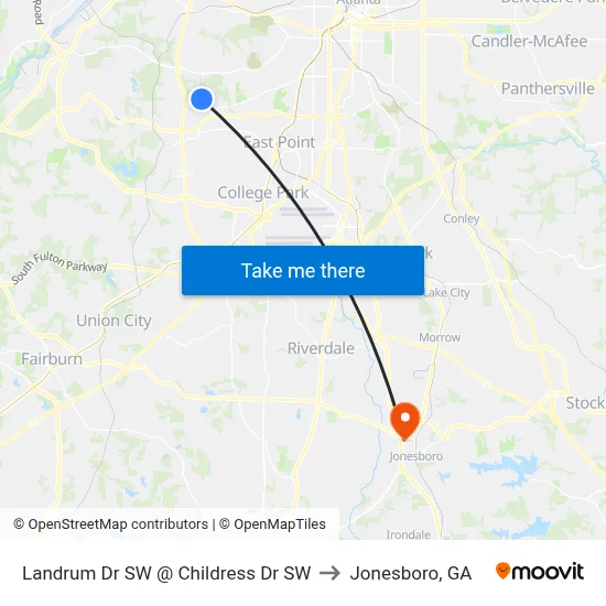 Landrum Dr SW @ Childress Dr SW to Jonesboro, GA map