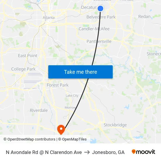 N Avondale Rd @ N Clarendon Ave to Jonesboro, GA map