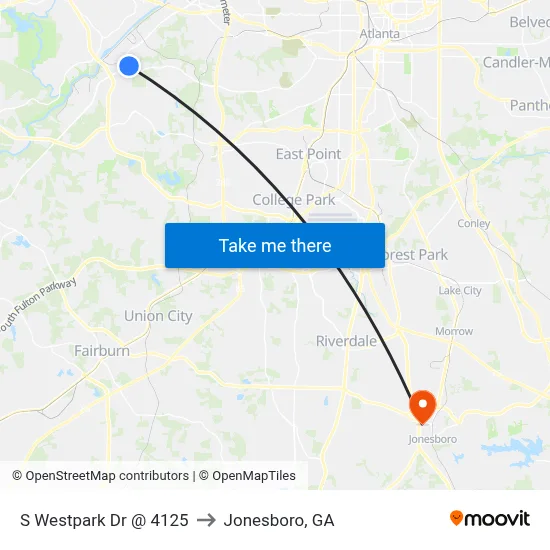 S Westpark Dr @ 4125 to Jonesboro, GA map