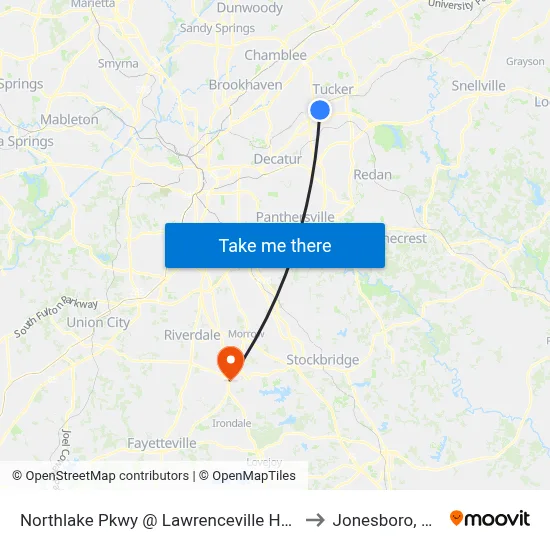 Northlake Pkwy @ Lawrenceville Hwy to Jonesboro, GA map