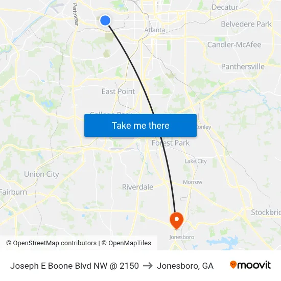 Joseph E Boone Blvd NW @ 2150 to Jonesboro, GA map