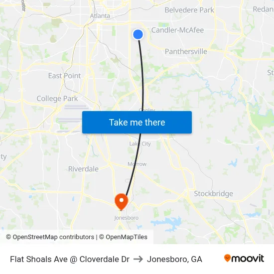 Flat Shoals Ave @ Cloverdale Dr to Jonesboro, GA map