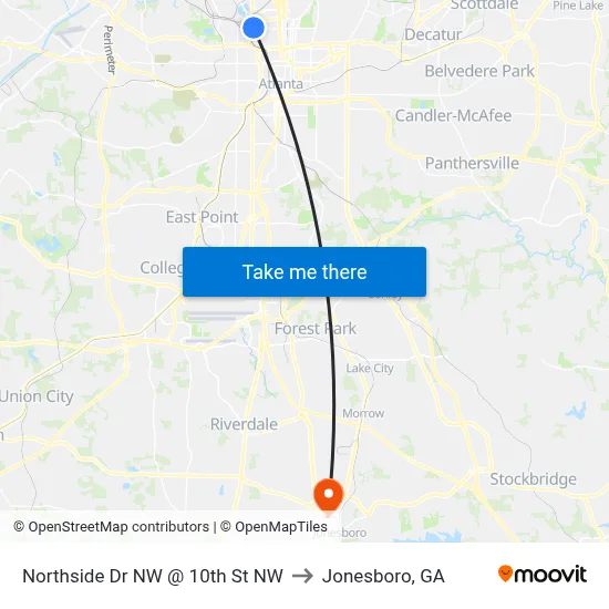 Northside Dr NW @ 10th St NW to Jonesboro, GA map