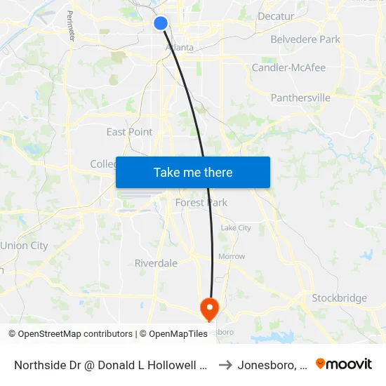 Northside Dr @ Donald L Hollowell Pkwy to Jonesboro, GA map