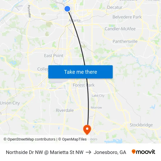 Northside Dr NW @ Marietta St NW to Jonesboro, GA map